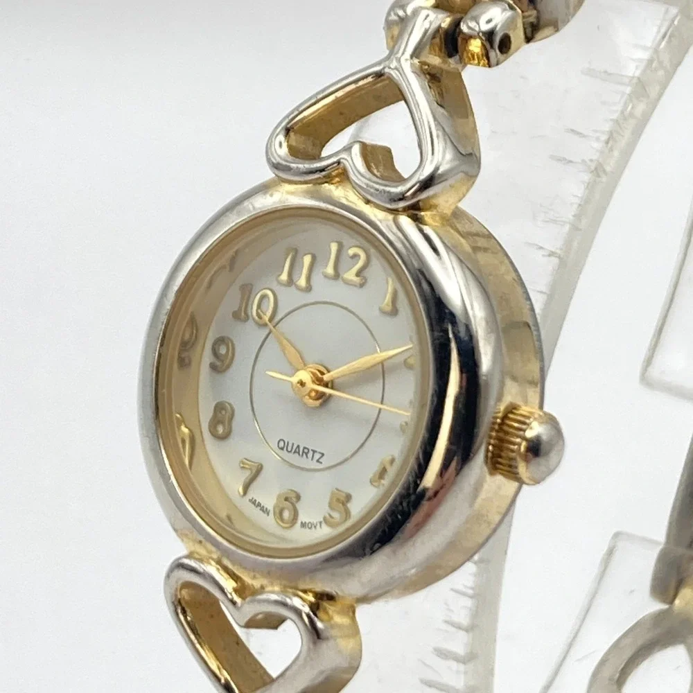 Vintage Women's Watch Heart Links Silver Gold Tone 21mm New Battery SMALL 6